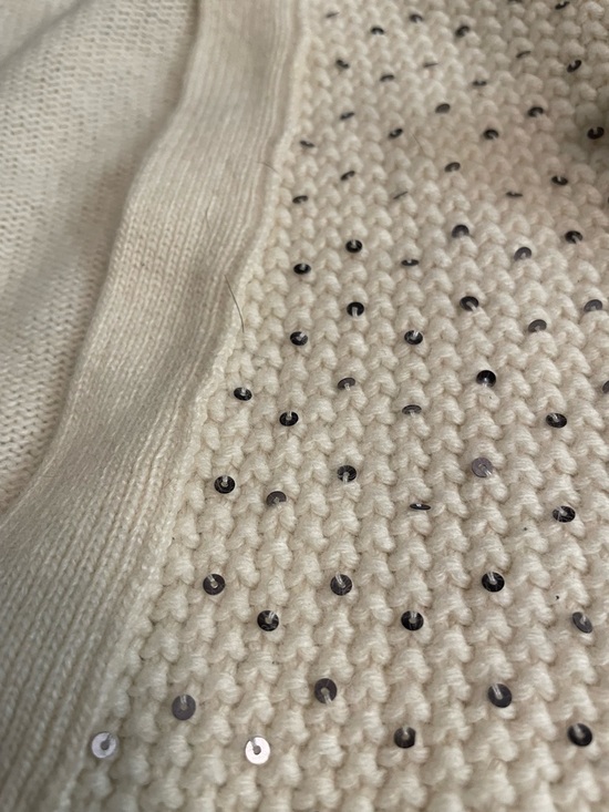 CLUB MONACO Ivory Wool & Cashmere Blend Cardigan w/ Textured Knit & Sparkle - Picture 3 of 7